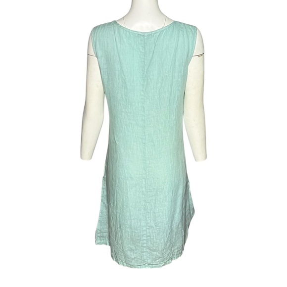 Cut Loose Size Small Sleeveless Shift Dress Linen Cotton Blue Pockets Lagenlook - Picture 4 of 8